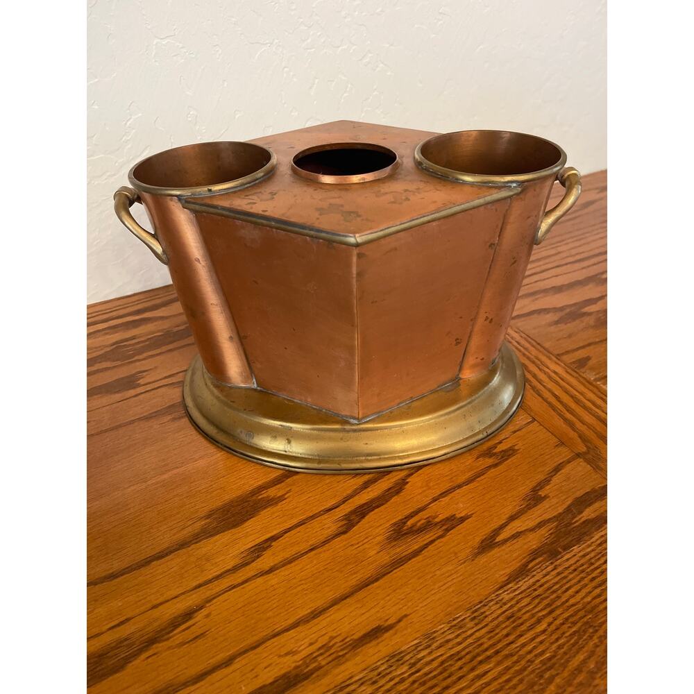 Vintage Art Deco-Style Copper & Brass Wine cooler Bucket by Global Views. - Picture 4 of 8